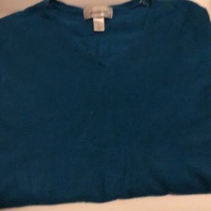 Vintage Dress Barn V-neck 3/4 sleeve Teal blue lite weight sweater